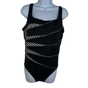 Black White Striped tank swimsuit bathing suit 16 St. John’s Bay vintage retro